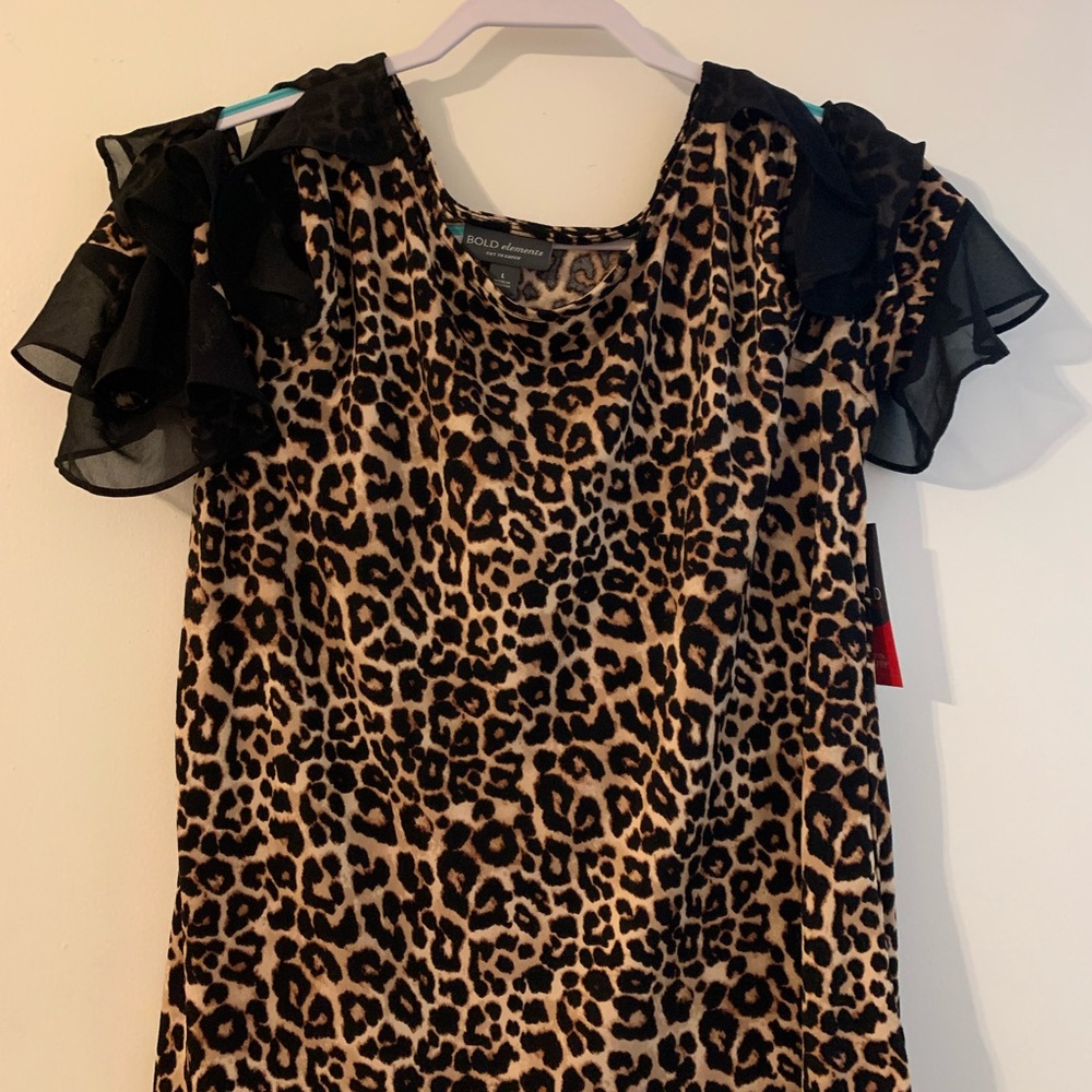 Bold Elements Leopard Print Blouse with Ruffle Sleeves